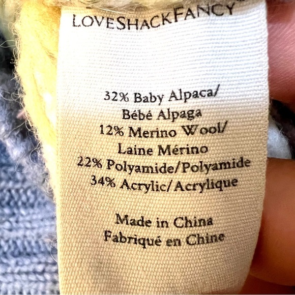 LOVESHACKFANCY Shirelle Puff Sleeve Heart Sweater Wool alpaca Romantic women L - Picture 11 of 13